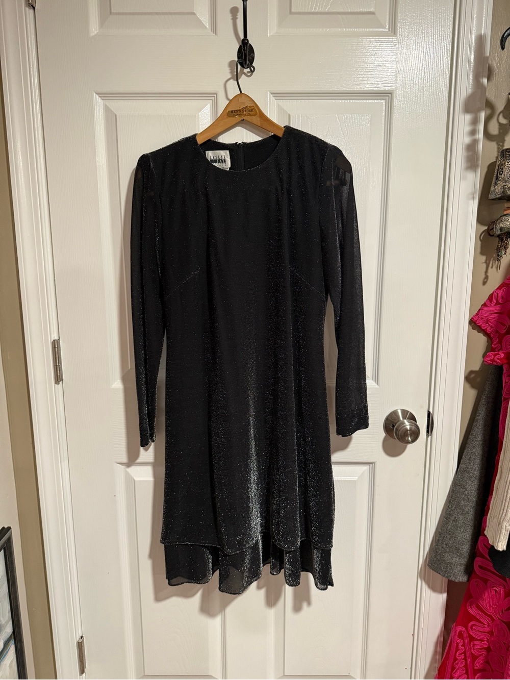 Leslie Fay Black Sparkle Shift Dress